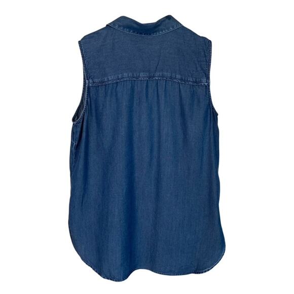 Ellen Tracy Navy Blue Chambray Sleeveless Top - Large - Picture 3 of 5